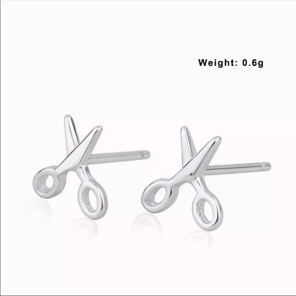 Sterling Silver 925 Scissors Stud Earrings - Picture 4 of 6
